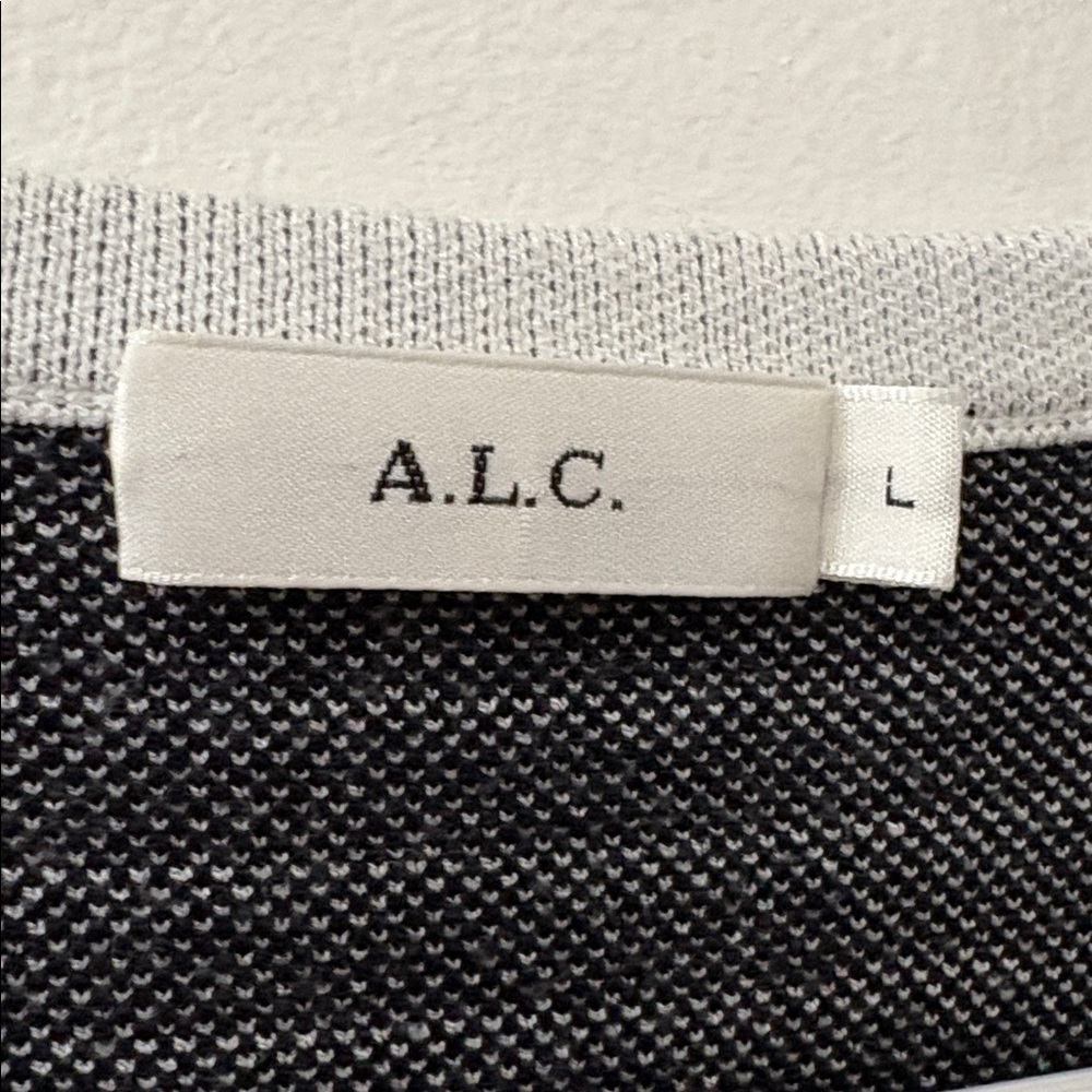 A.L.C. Black and White Knit Shortsleeve dress - large - stripes with floral hem - Picture 2 of 5